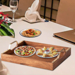 Acacia Wood Serving Tray with Brass-Toned Handles - Image 3