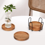 🏷 Title: Premium Wooden Coasters Set with Metal Holder – Round Drink Coasters for Cups, Mugs & Glasses - Image 4