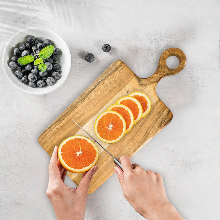 Rustic Wooden Chopping & Serving Board with Round Handle – Multipurpose Kitchen Cutting Board for Vegetables, Fruits & Snacks - Image 4