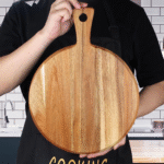Round Wooden Pizza Board with Handle – Serving & Cutting Board - Image 5