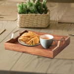 Acacia Wood Serving Tray with Brass-Toned Handles - Image 5