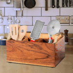 Acacia Wood Utensil Caddy and Round Serving Board Set - Image 5