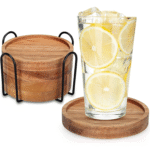 🏷 Title: Premium Wooden Coasters Set with Metal Holder – Round Drink Coasters for Cups, Mugs & Glasses - Image 5