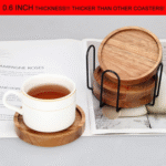 🏷 Title: Premium Wooden Coasters Set with Metal Holder – Round Drink Coasters for Cups, Mugs & Glasses - Image 6