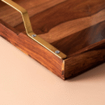 Acacia Wood Serving Tray with Brass-Toned Handles - Image 7