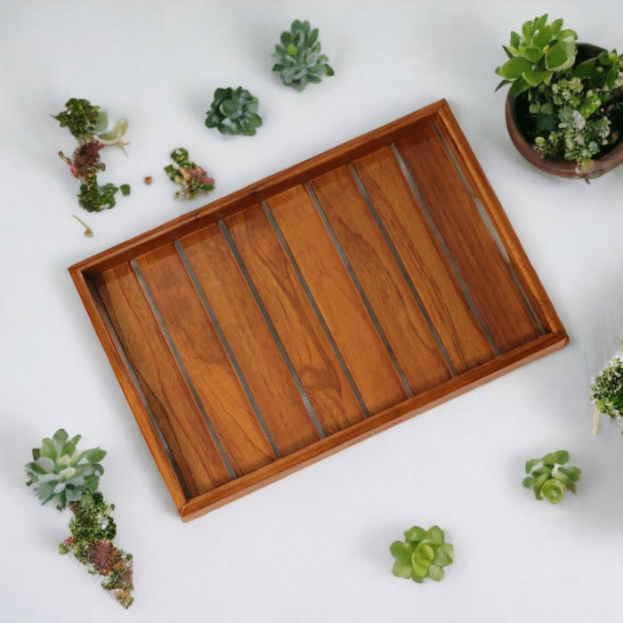 Rectangular Wooden Serving Tray with Slatted Base - Image 8