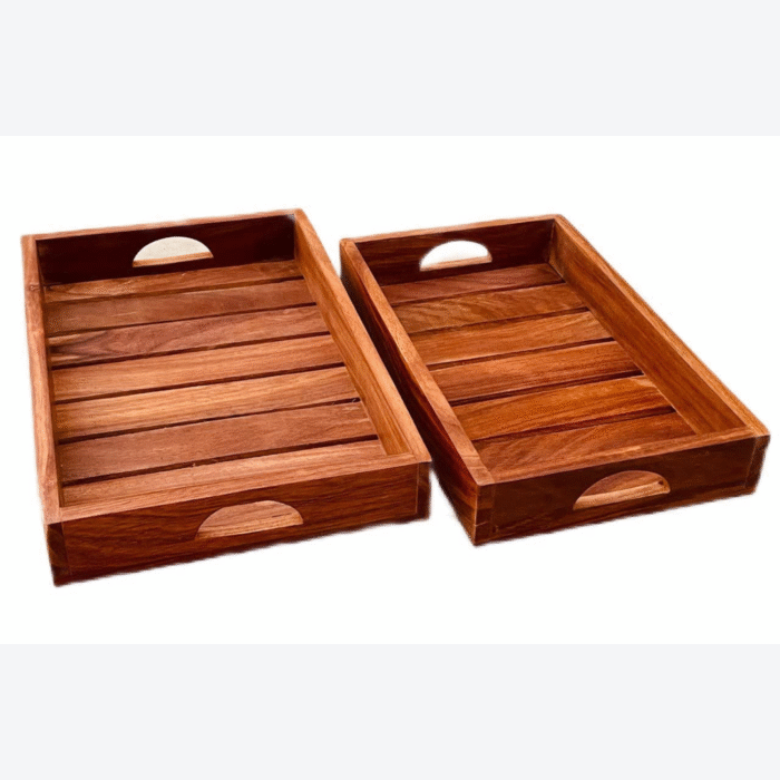 Rectangular Wooden Serving Tray with Slatted Base - Image 1