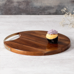Round Wooden Serving Board with Metal Handle