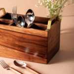 Acacia Wood Utensil Caddy and Round Serving Board Set - Image 8