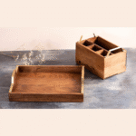 Elegant Acacia Wood Tray Set with Utensil Caddy